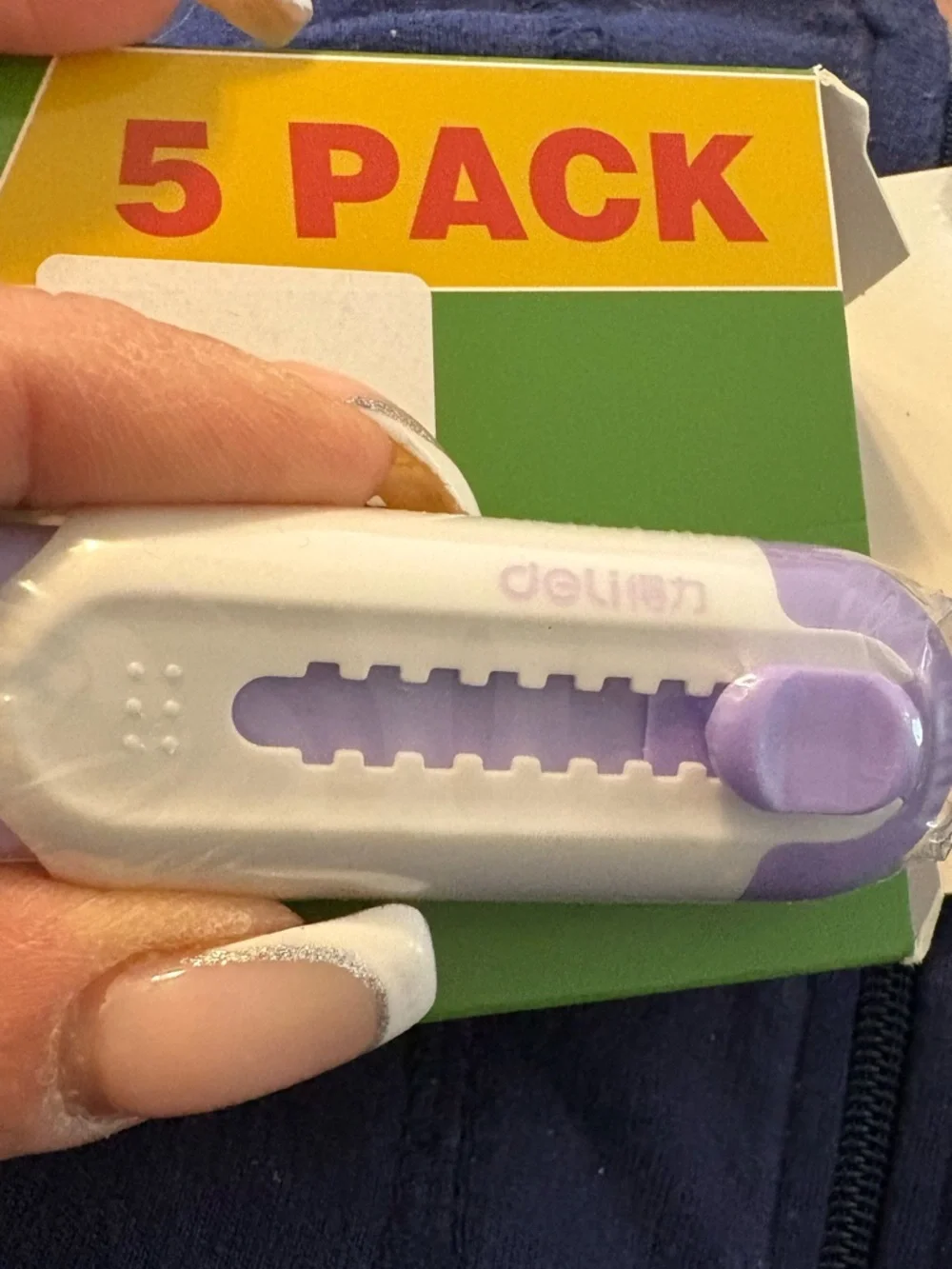 5 Pack Erasers, Purple Sliding Retractable